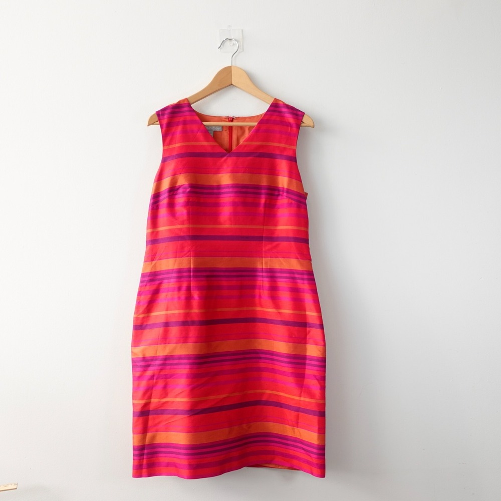 Tank Sheath Dress 10 Medium Orange Silk Bayadere Stripe Rainbow‎ Indie MARCONI